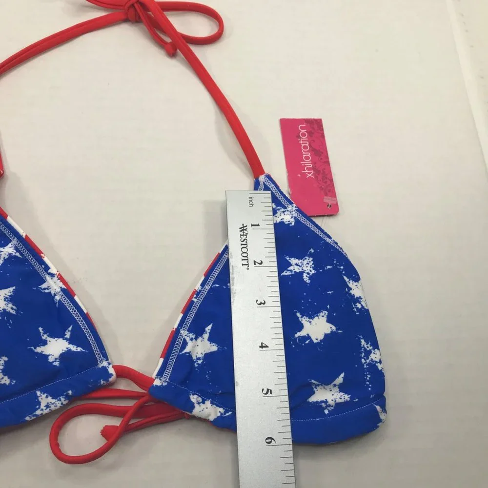 Xhilaration Junior's Sz. Small 0-2 Reversible Triangle Bikini Top Red Stripe New